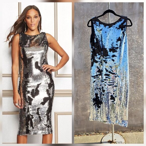 Eva Mendes CollectionâLEANN MIDI Sequin Sleeveless SHEATH Dress - Picture 1 of 6